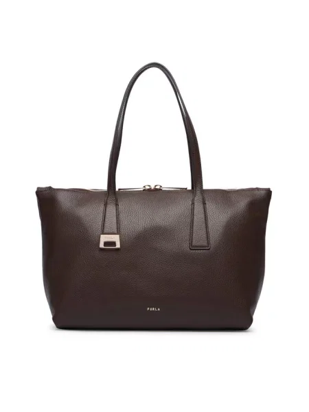 Furla torebka shopper skórzana Olivia M Tote brązowa