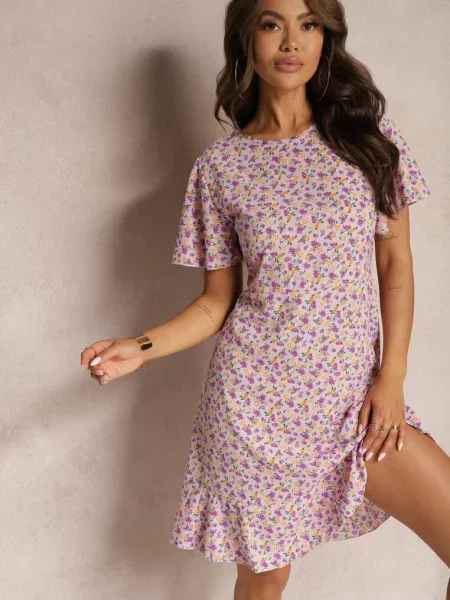 Rochie mov midi stil drept cu imprimeu floral Kimbr