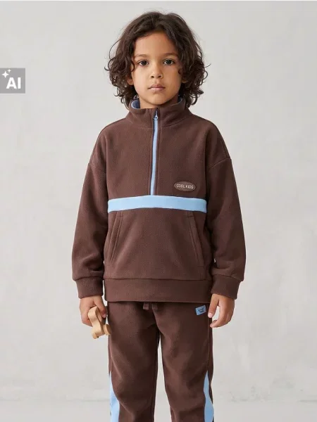 Sinsay Fleecová mikina half-zip Active tmavě hnědá