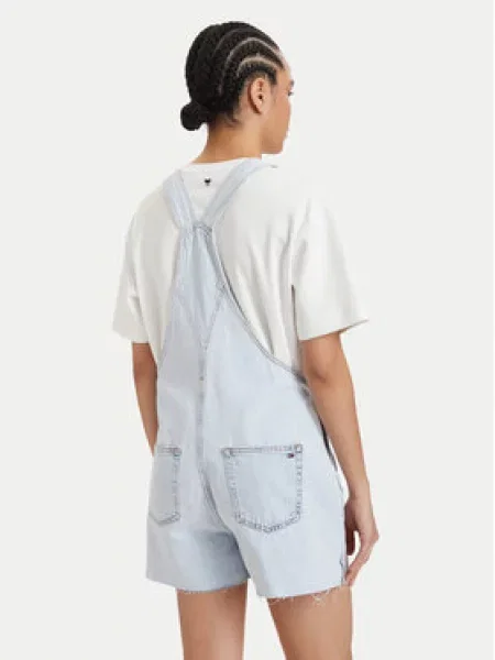 Tommy Jeans Jeans hlače z naramnicami Dungaree Svetlo modra