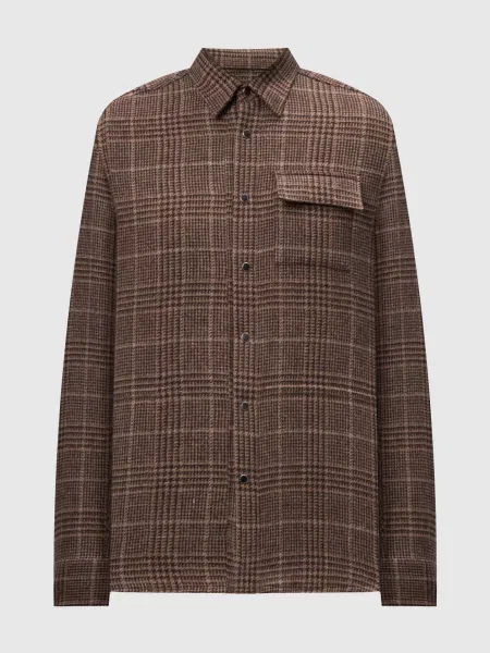 Сорочка з вовни шовку та льону у віндзорську клітинку Kiton коричнева