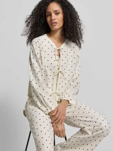 Bluzka o kroju regular fit z ozdobnymi kokardkami Jake*s Casual beżowa