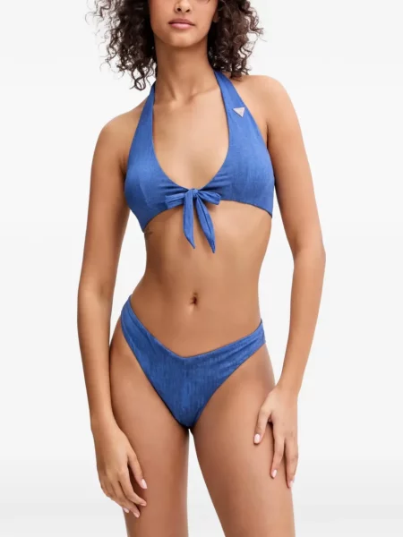 Top Guess cu gât halter cu autograf albastru
