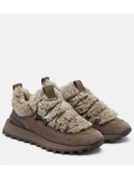 Sneakerși Brunello Cucinelli din piele de căprioară bej