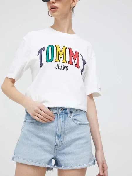 Džínové šortky Abercrombie & Fitch hladké high waist modré