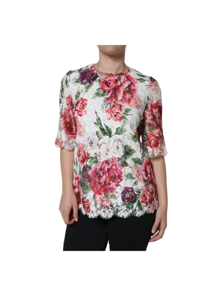Bluzka Dolce And Gabbana w kwiatki koronkowa biała