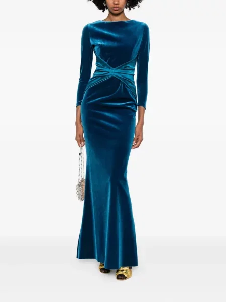 Rochie maxi Chiara Boni La Petite Robe de catifea de costum albastru