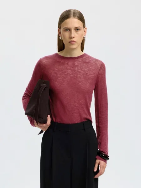 SELECTED Pulover SLWVENDY bordeaux roșu