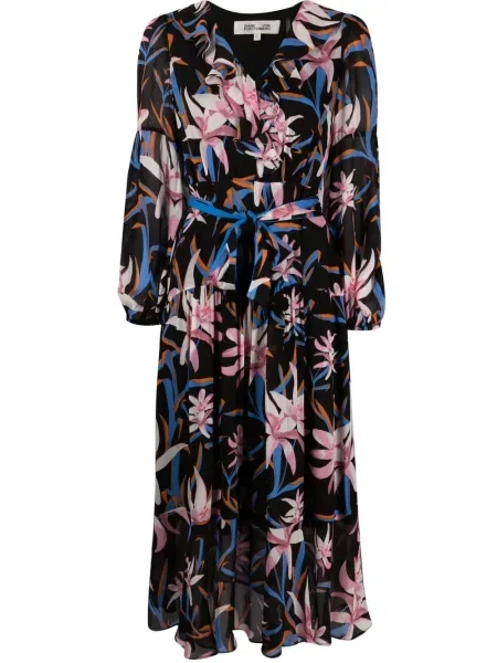 Květinové midi šaty Dvf Diane Von Furstenberg s potiskem černé