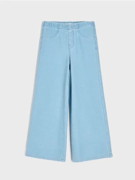 Sinsay Kalhoty wide leg s bavlnou modrá