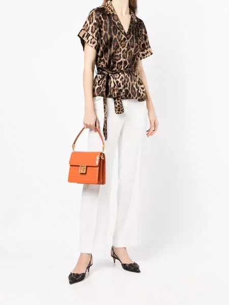 Cămașă Dolce & Gabbana de mătase cu imagine cu model leopard maro