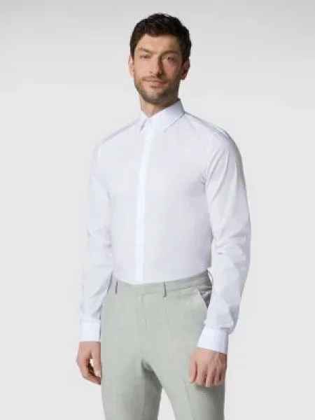 Koszula biznesowa o kroju super slim fit z popeliny z bardzo długim rękawem Olymp No. Six biała