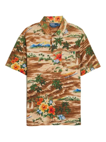 Krótka czapka z daszkiem Polo Ralph Lauren z twillu z nadrukiem brązowa