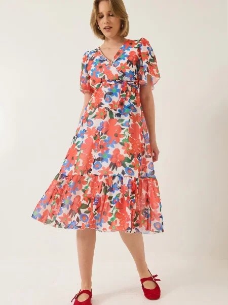 Bianco Lucci Rochie azur / verde pin / roșu deschis alb