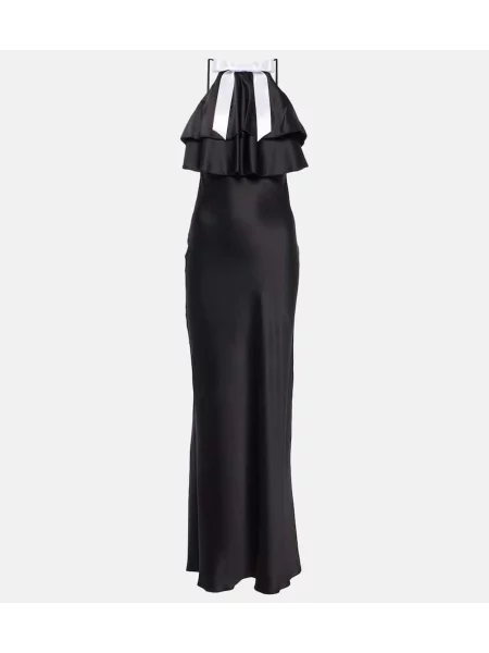Rochie Rodarte cu funde din satin cu gât halter negru