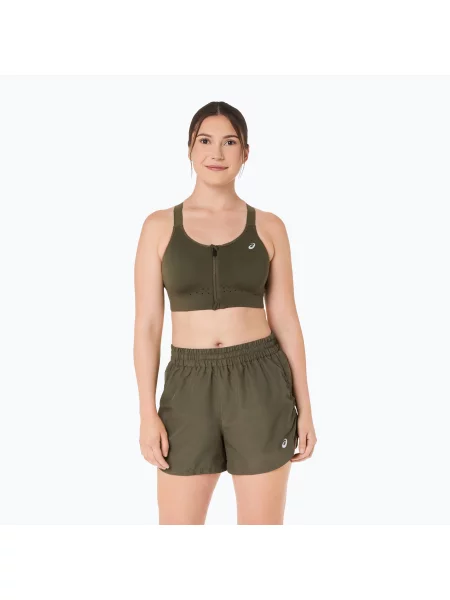 Biustonosz treningowy ASICS Road Combination Zip dark olive zielony