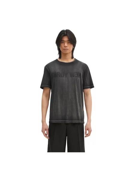 Helmut Lang t-shirt New York Tee.Garment czarny wzorzysty szara