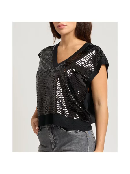 Sweter Armani Exchange z cekinami bez rękawów czarny
