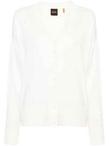 Cardigan Boss cu decolteu în V cu nervuri alb