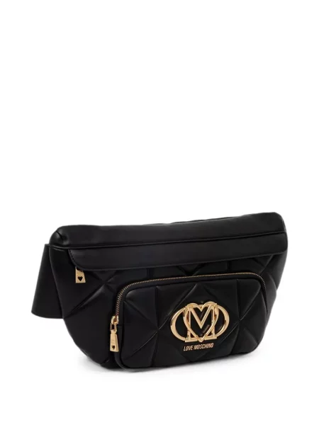 Matlasat curea Love Moschino cu autograf negru