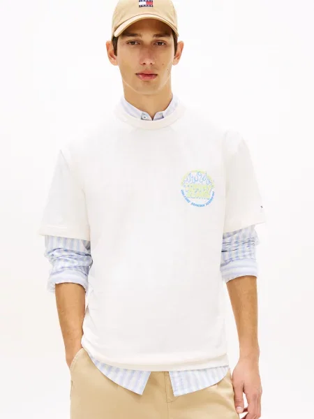 Tommy Jeans Majica svijetloplava / limeta bijela
