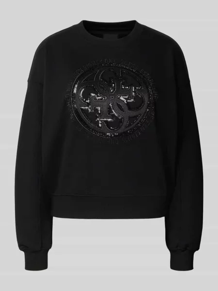 Bluza z logo i okrągłym dekoltem Guess czarna