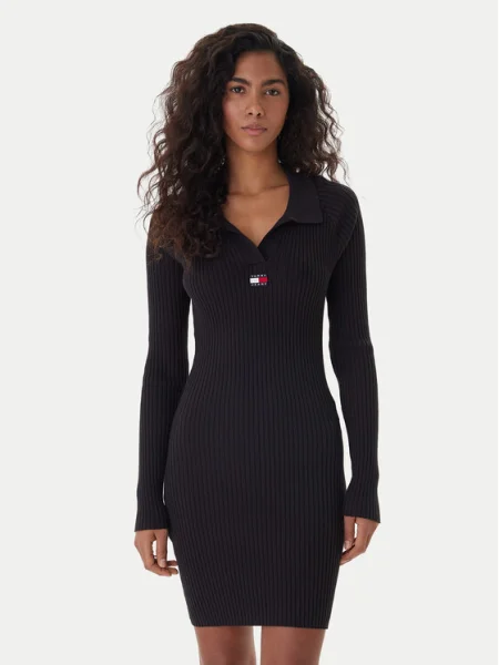 Tommy Jeans Плетена рокля Badge черен