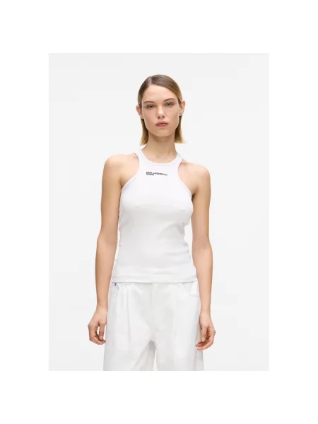 Top Karl Lagerfeld Jeans cu autograf alb