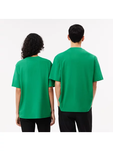 Lacoste Organiczny T-Shirt Unisex Z Okrągłym Dekoltem Loose Fit zielony