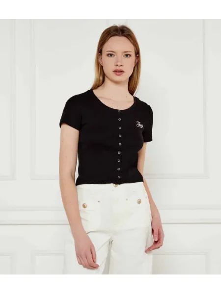 Guess Jeans Bluză SNAP EMBRO | Cropped Fit negru