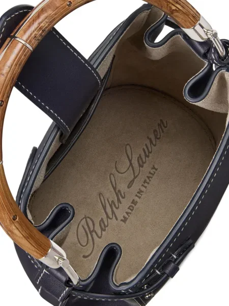 Кожена чанта тип bucket Ralph Lauren Collection синьо