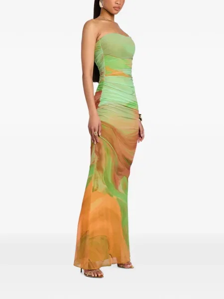 Rochie maxi Retrofete cu volane plasă verde