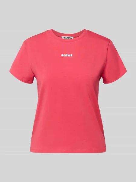 T-shirt z nadrukiem i okrągłym dekoltem Review czerwona