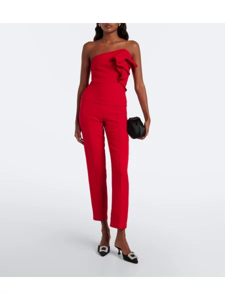 Top Roland Mouret de lână cu volane roșu