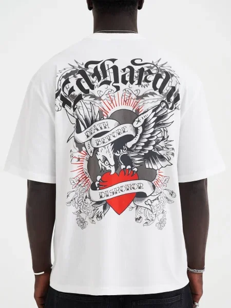 Ed Hardy Póló Death Before Dishonor Eagle szürke / piros / fekete fehér