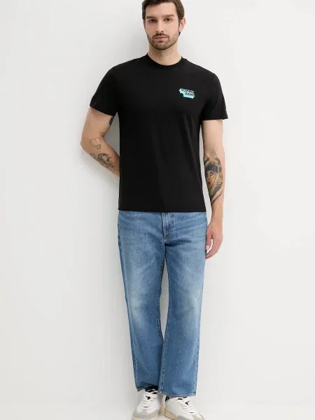 Polo Tommy Jeans z nadrukiem z krótkim rękawem czarne