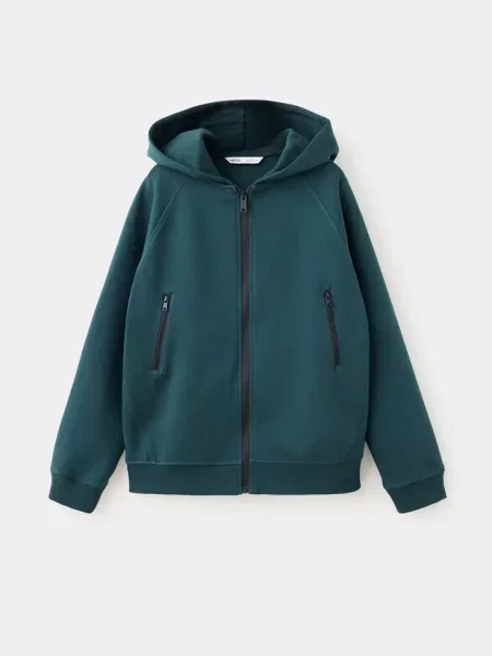 Bluza z kapturem ciemnozielony Dzieci lata MANGO KIDS