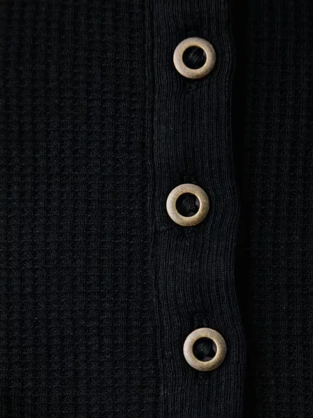 Levi's блуза с дълги ръкави дамска с ROONEY WAFFLE HENLEY черно
