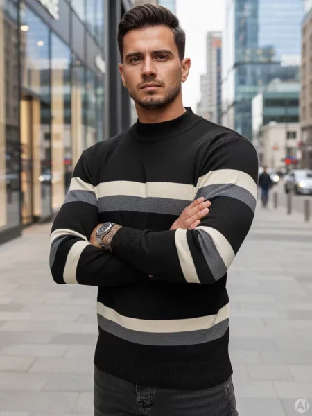 Sweter półgolf w paski Dstreet czarny