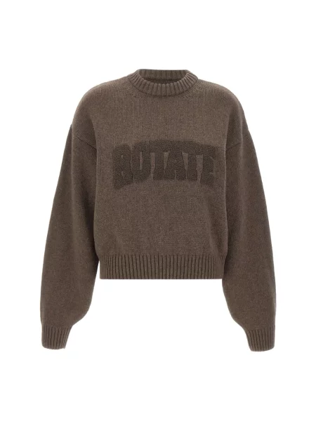 Sweter Rotate Birger Christensen wełniany z logo brązowy