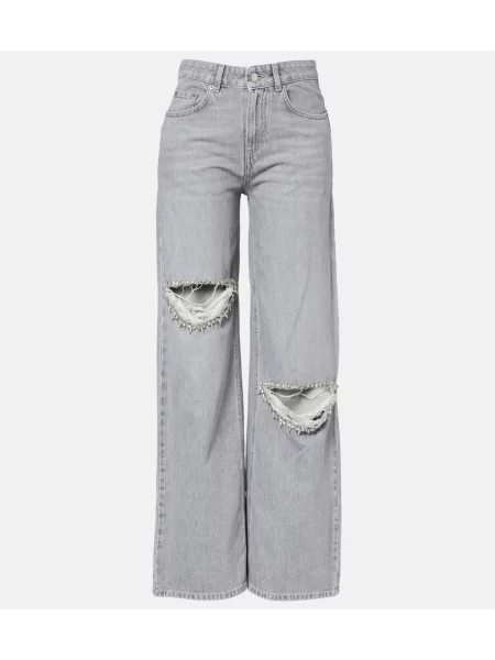 Szerokie jeansy Area z przetarciami szare