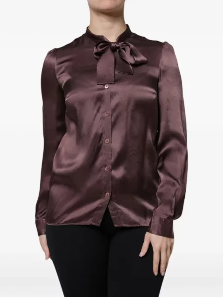 Bluză Dolce & Gabbana cu funde de mătase cu legături maro