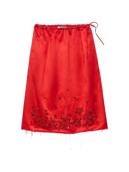 Fustă Prada cu broderie din satin roșu