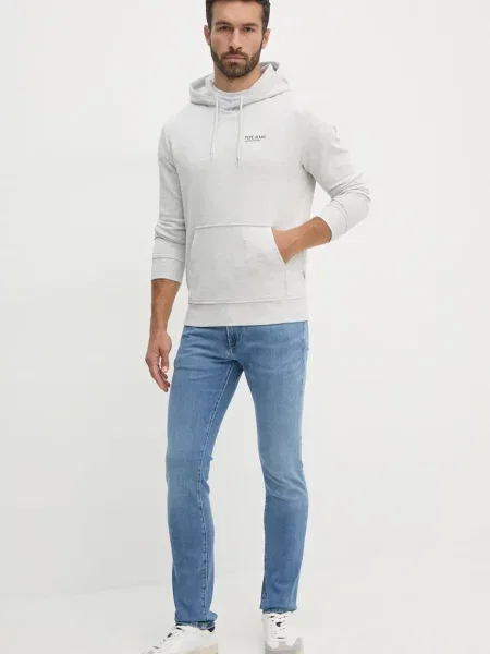 Bluza z kapturem z nadrukiem z logo Pepe Jeans szara