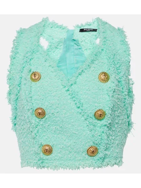 Top Balmain din tweed verde