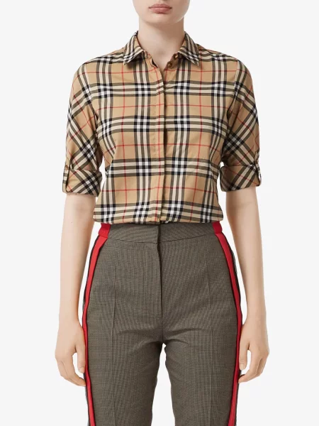 Kostkovaná retro košile Burberry hnědá