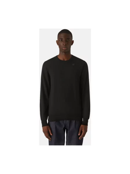 Sweter K-way wełniany z długim rękawem z logo czarny