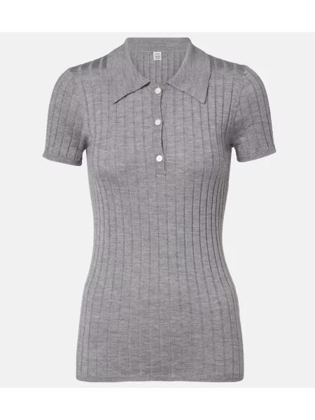 Tricou polo Toteme de mătase gri