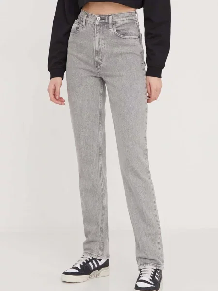 Džíny Abercrombie & Fitch high waist šedé