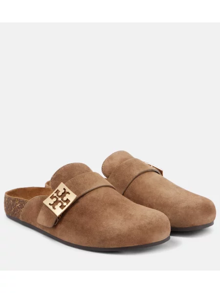 Papuci tip mules Tory Burch din piele de căprioară maro